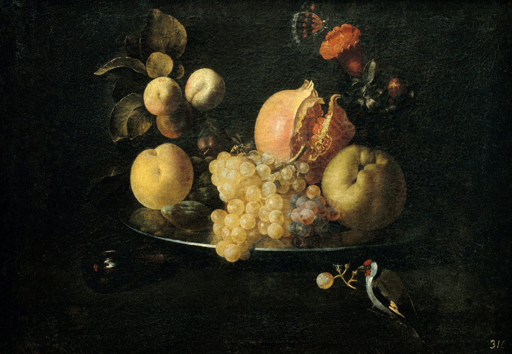 Stillleben mit Obst und Stieglitz von Juan de Zurbaran