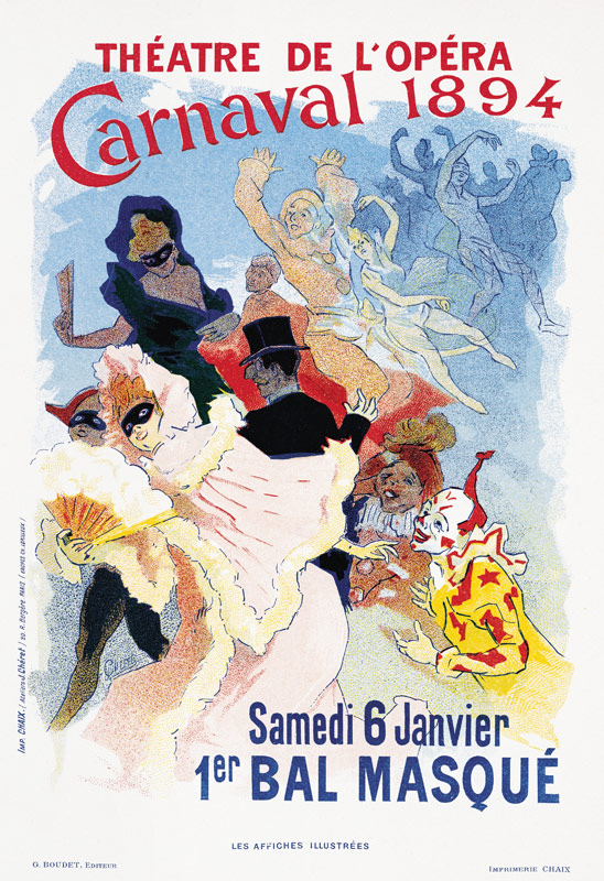 Poster advertising a masked ball and carnival, at the Theatre de l'Opera von Jules Chéret