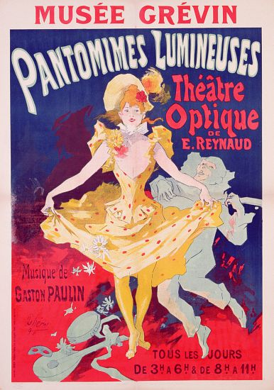 Poster advertising 'Pantomimes Lumineuses, Theatre Optique de E. Reynaud' at the Musee Grevin, print von Jules Chéret