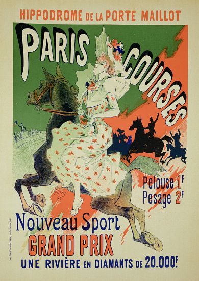 Reproduction of a poster advertising 'Paris Courses', at the Hippodrome de la Porte Maillot, Paris von Jules Chéret