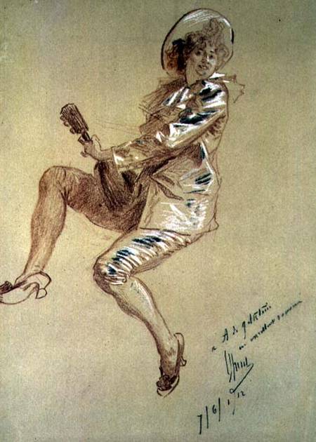 Woman Playing a Lute von Jules Chéret