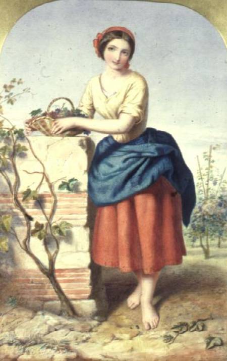 Girl with Basket of Grapes von Jules I Bouvier