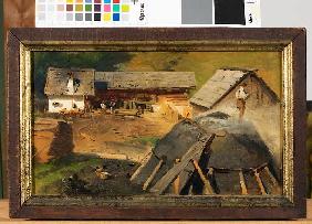 Kohlenmeiler mit Hütten 1859