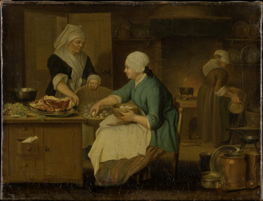 Kücheninterieur mit drei Frauen von Justus Juncker
