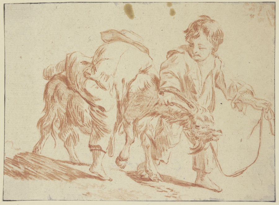 Zwei Knaben mit einem Ziegenbock von Karel Dujardin
