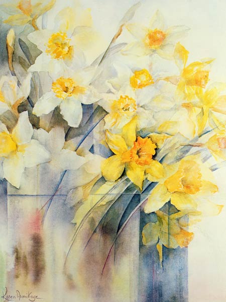 Mixed Daffodils in a Tank  von Karen  Armitage