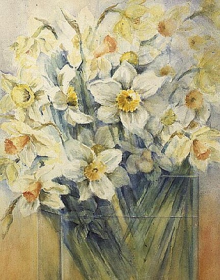 Mixed Daffodils in a Tank, 1989  von Karen  Armitage