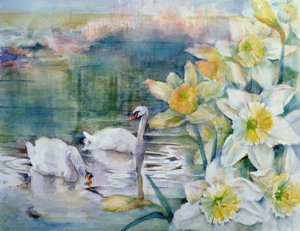 Swans at Hurst  von Karen  Armitage