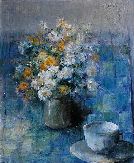 Teacup and Daisies (oil on canvas)  von Karen  Armitage