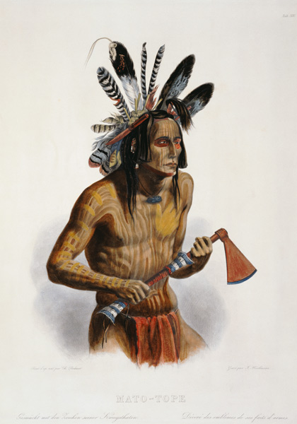 Mato-Tope, Adorned with the Insignia of his Warlike Deeds, plate 14 from Volume 2 of 'Travels in the von Karl Bodmer