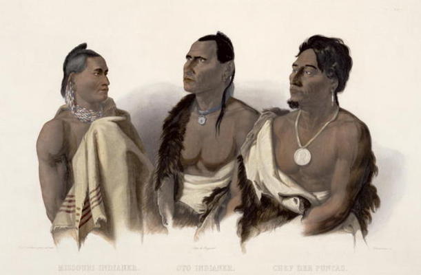 A Missouri Indian, an Oto Indian and the Chief of the Puncas, plate 7 from 'Travels in the Interior von Karl Bodmer