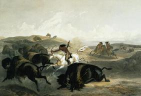 Indians Hunting the Bison, plate 31 from Volume 2 of 'Travels in the Interior of North America', eng 09th