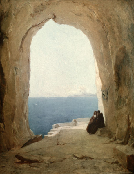 Grotte mit zwei Mönchen von Carl Eduard Ferdinand Blechen