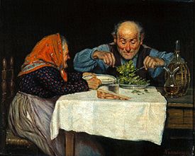 Altes Bauernpaar bei der Mahlzeit. von Karl Kronberger