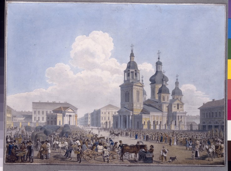 Der Heuplatz und die Mariä-Himmelfahrt-Kirche in Sankt Petersburg von Karl Petrowitsch Beggrow