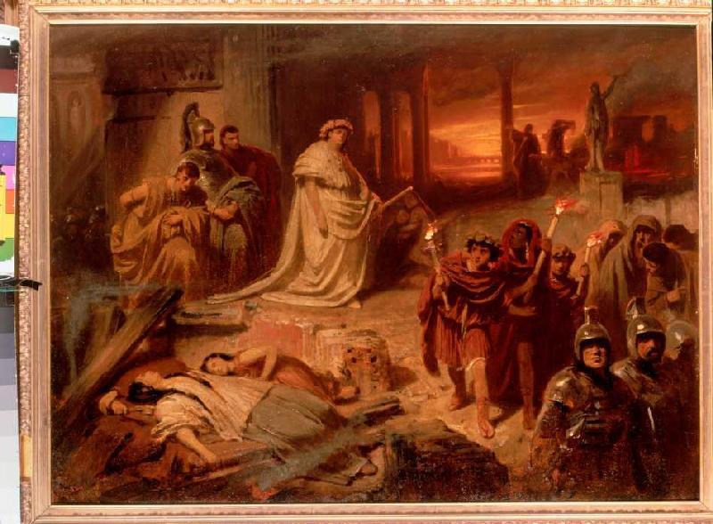 Nero auf den Trümmern des brennenden Rom. von Karl Theodor von Piloty