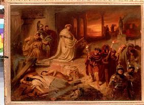 Nero auf den Trümmern des brennenden Rom.