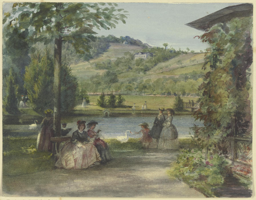 Parklandschaft mit Teich und Schwänen von Karl von Müller