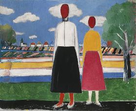 Two figures in a landscape