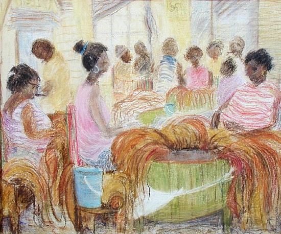 Cigar Factory, Havana (oil & pastel on canvas)  von Kate  Yates
