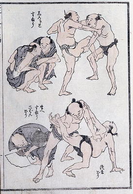 Studies of gestures and postures of wrestlers, from a Manga (colour woodblock print) von Katsushika Hokusai