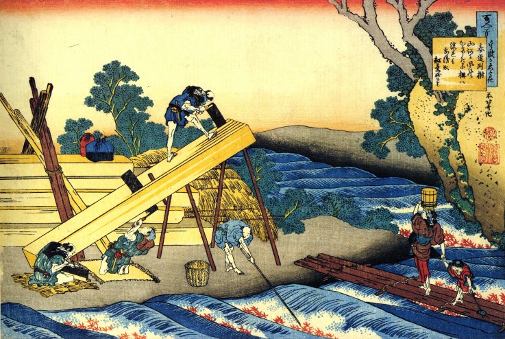 Aus der Serie "Spiegelbilder der Dichter": Harumichi no Tsuraki von Katsushika Hokusai