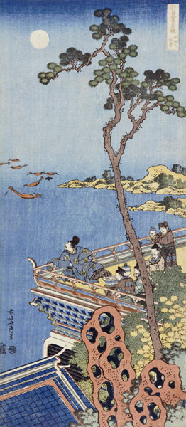 A Courtier On The Balcony Of A Chinese Pavilion Looking In The Distance On A Moonlit Night von Katsushika Hokusai
