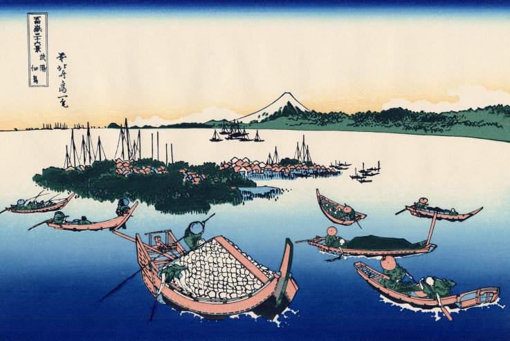Die Insel Tsukuda in der Provinz Musashi (aus der Bildserie „36 Ansichten des Berges Fuji“) von Katsushika Hokusai