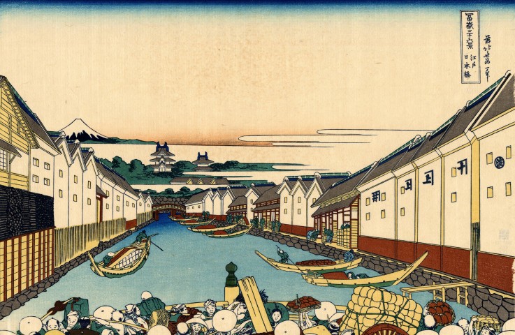 Die Nihon-Brücke in Edo (aus der Bildserie „36 Ansichten des Berges Fuji“) von Katsushika Hokusai