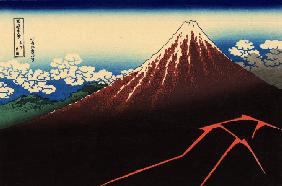 Gewitter unterhalb des Gipfels (aus der Bildserie "36 Ansichten des Berges Fuji")