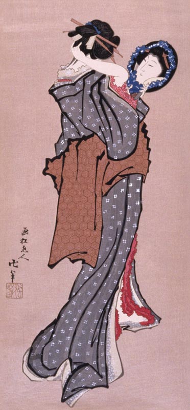 Junge Frau in den Spiegel schauend von Katsushika Hokusai