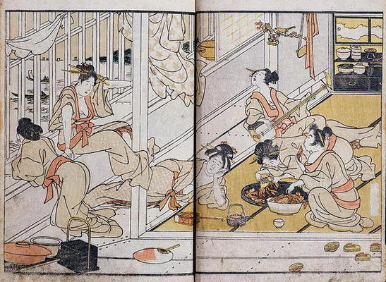 Women eating, from a Manga (colour woodblock print) von Katsushika Hokusai