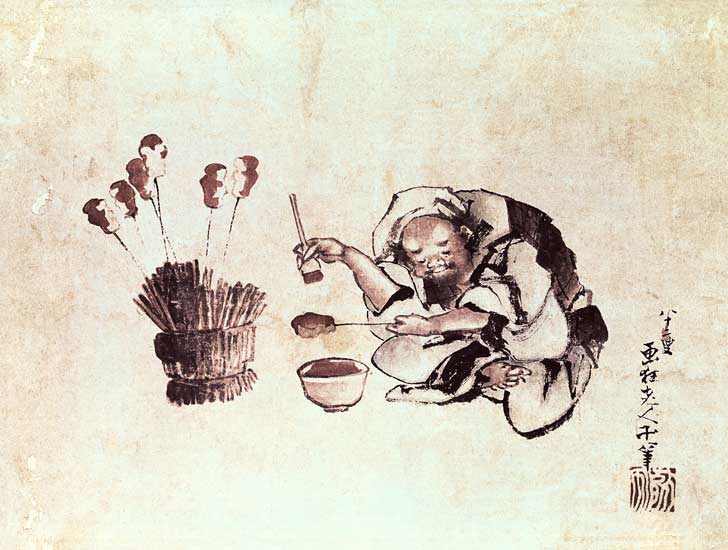 Craftsman painting toys (pen & ink and w/c on paper) von Katsushika Hokusai