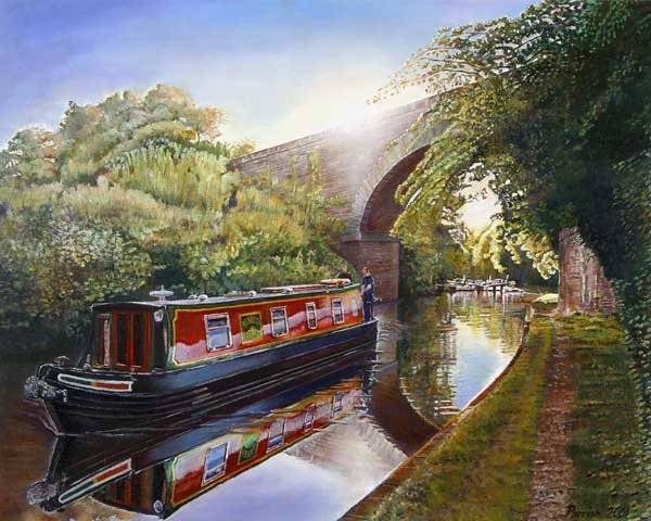 Kate Boat on the Grand Union Canal, 2001 (oil on canvas)  von Kevin  Parrish