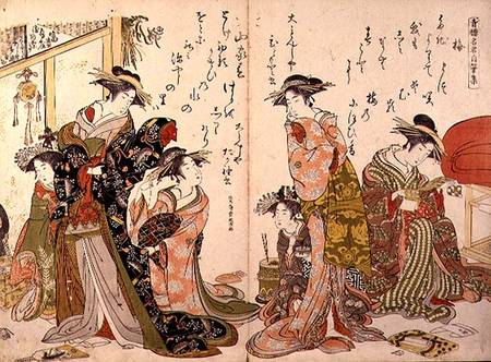 Courtesans at leisure from the 'Autographs of Yoshiwara Beauties' von Kitao Masanobu