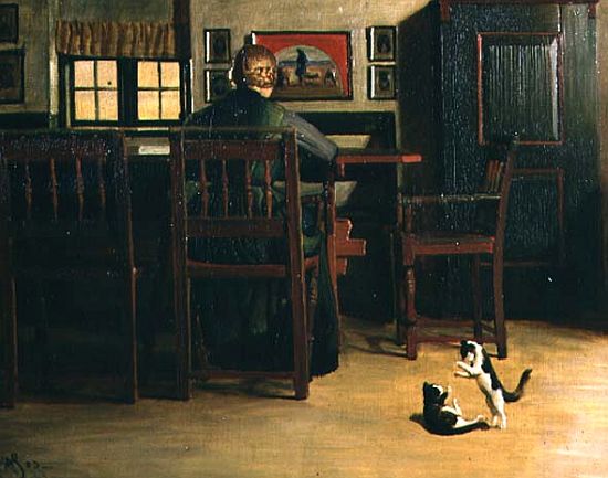 Interior with Playful Kittens von Knud Sinding