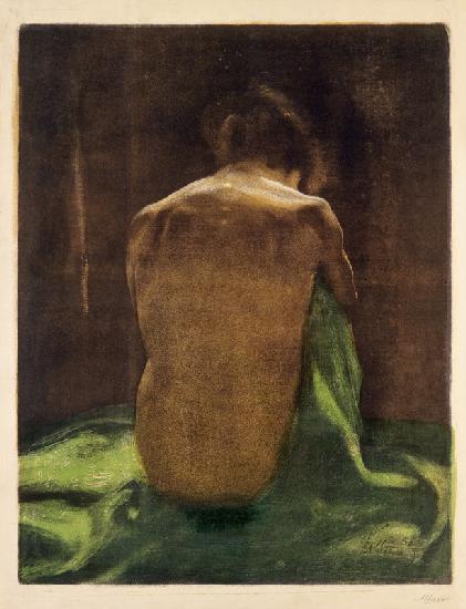 Weiblicher Rückenakt auf grünem Tuch 1903-01-01