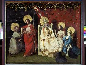 Christus und der ungläubige Thomas, sowie Maria vor Gottvater Rechter Flügel eines Triptychons