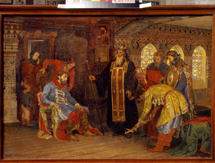 Die Einladung des Fürsten Poscharski, die Truppen für die Befreiung Moskaus zu befehlen von Konstantin Apollonowitsch Sawizki