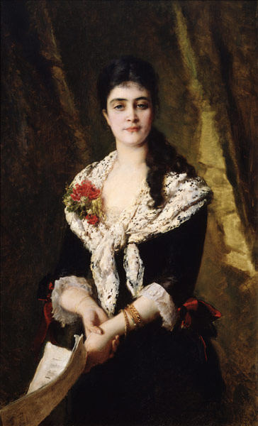 Porträt der Sängerin A. Panaewa-Karzewa als Tatjana in der Oper Eugen Onegin von P. Tschaikowski von Konstantin Jegorowitsch Makowski