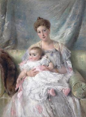 Porträt von Großfürstin Maria Georgijewna (1876-1940) mit Tochter Nina (1901-1974)