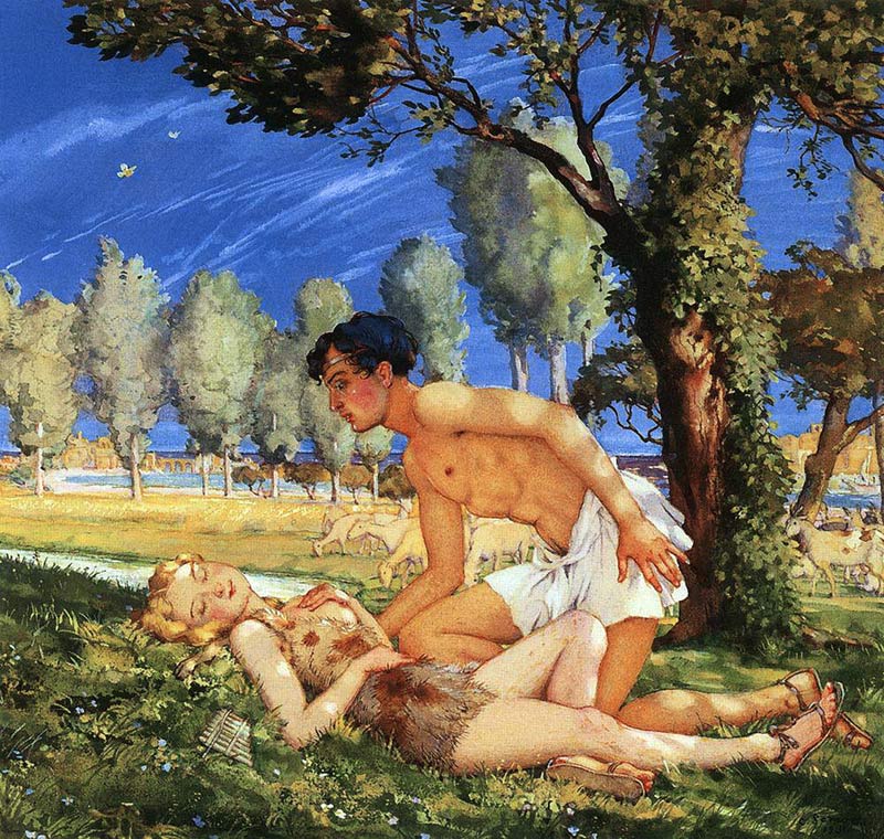 Illustration zum Roman Daphnis und Chloe von Longos von Konstantin Somow