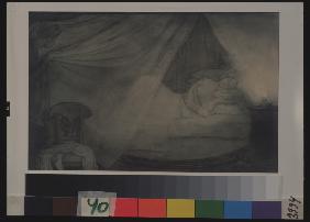 Im Schlafzimmer. Illustration zum Gedicht Graf Nulin von A. Puschkin 1899