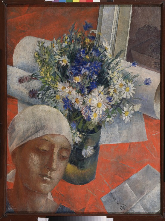 Blumen und Frauenkopf von Kusma Sergejewitsch Petrow-Wodkin