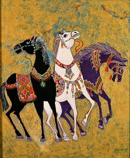 3 Horses, 1975 (acrylic on board)  von Laila  Shawa