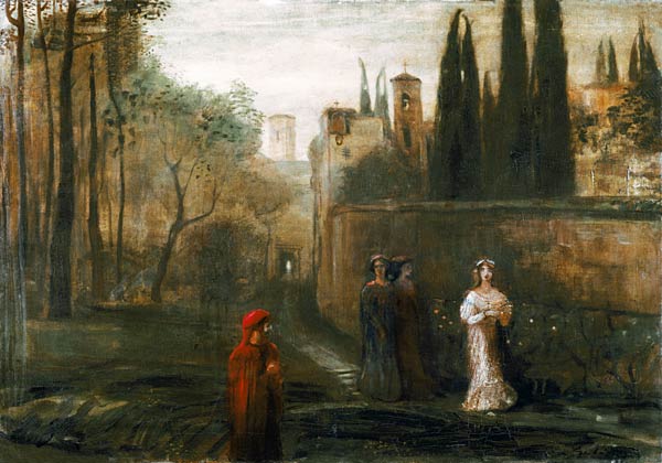 Die Begegnung von Dante und Beatrice von Lajos Gulácsy