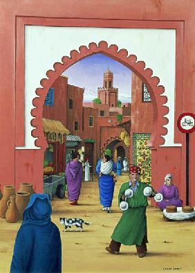 Street Scene in Marrakesh, 1992 (acrylic on linen) 
