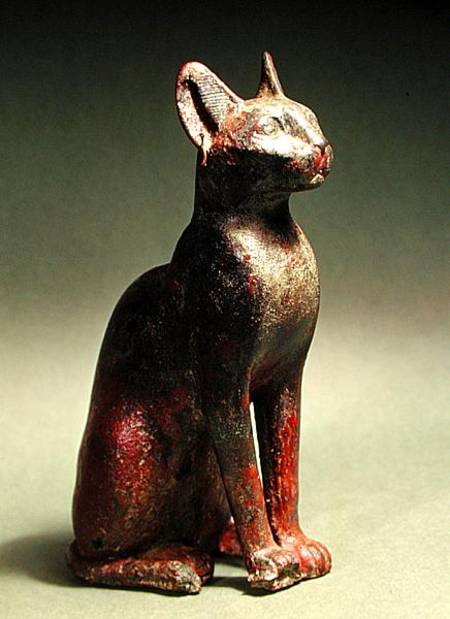 Statuette of a cat with gold earrings, the sacred representation of the goddess Bastet von Late Period Egyptian