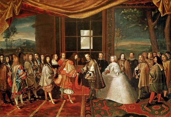 Meeting between Louis XIV (1638-1715) and Philippe IV (1605-65) at Isle des Faisans von Laumosnier