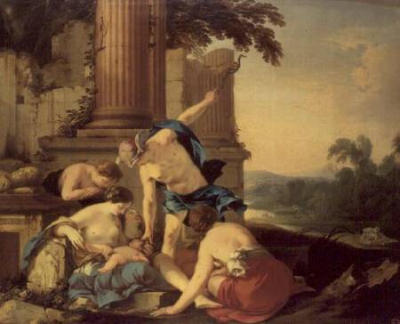 Mercury Entrusts Bacchus to the Care of the Nymphs von Laurent de La Hire or La Hyre